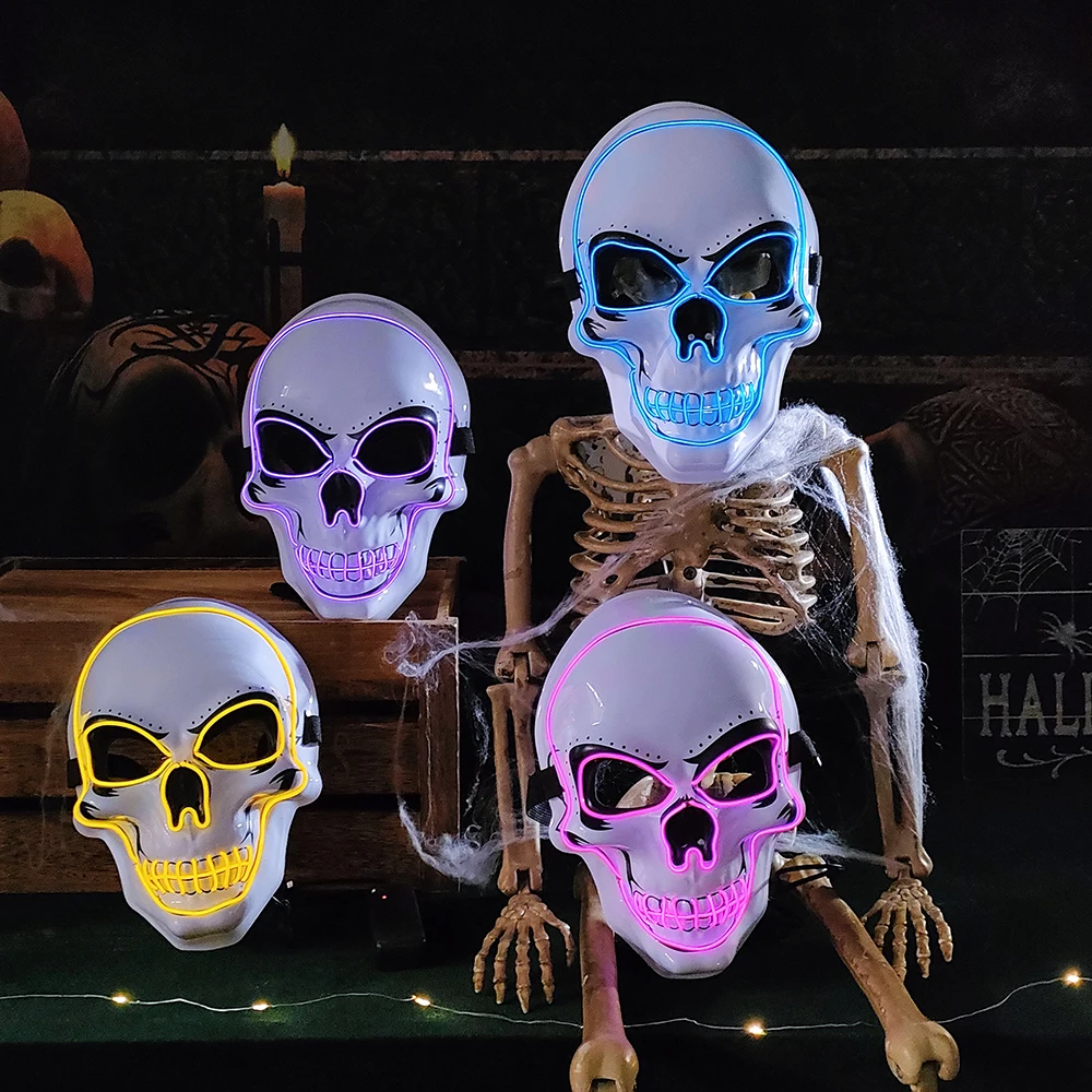 

7 Colours Halloween Theme Wireless Type LED Light Glowing Skull Mask Masquerade for Dark Bar Carnival Party Cosplay Photo Prop