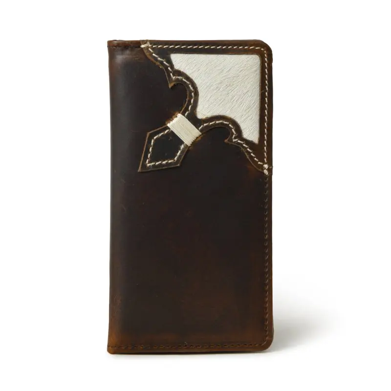 

Bifold Men's Long Wallet for Checkbook, Handcrafted Slim Vertical Rodeo wallet Tall (Western Cowhide)