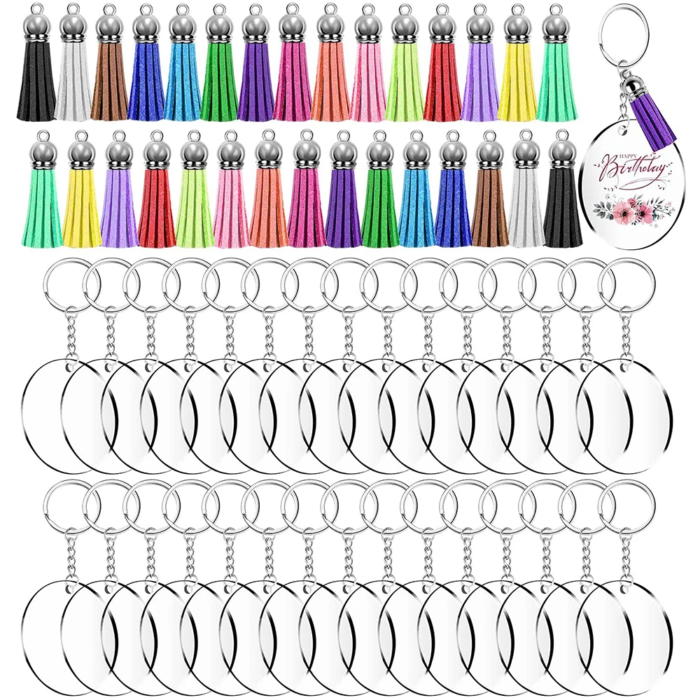 Espaços em Branco e Prata Pingente de Borla Chaveiro para Projetos Mesmo e Artesanato Acrílico Transparente Keychain Faça Você 120 Pçs – Set