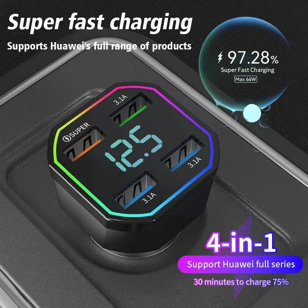 

66W Car Charger Fast Charging For IPhone Samsung PD Car Phone Charger Quick Charge 3.0 4Port Car USB Charger Adapter E2P3