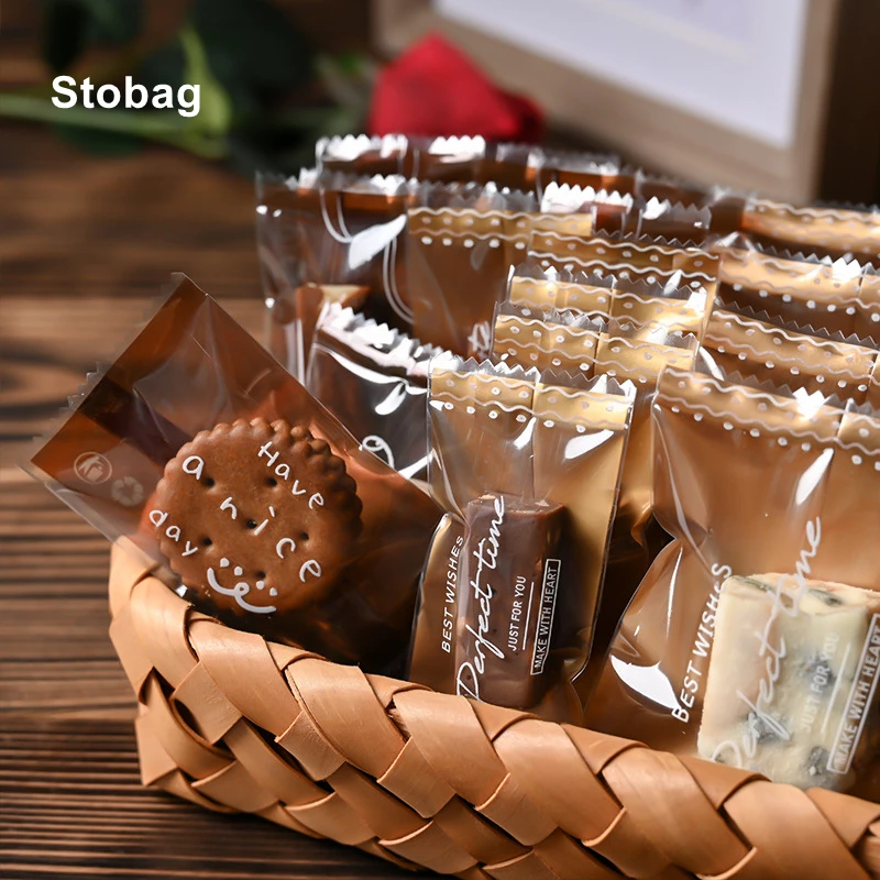 

StoBag 100pcs Plastic Cookies Candy Chocolates Packaging Bag Machine Sealed Clear Baking Biscuit DIY Handmade Favors Party