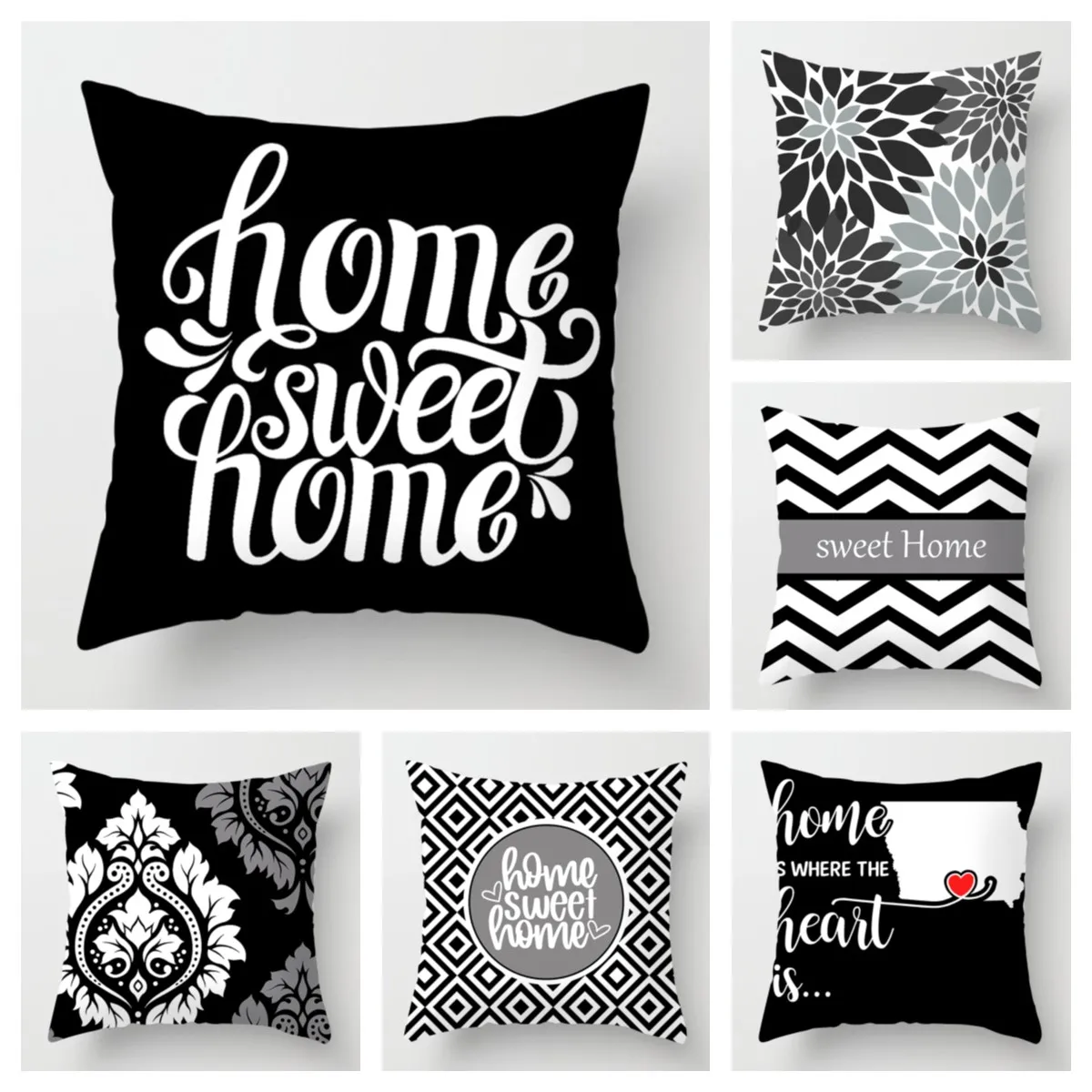 Nordic Black Sweet Home Pillowcase Home Decoration Living Room Sofa Decoration Pillowcase 40*40 Car Cushion Cover 50x50 60*60