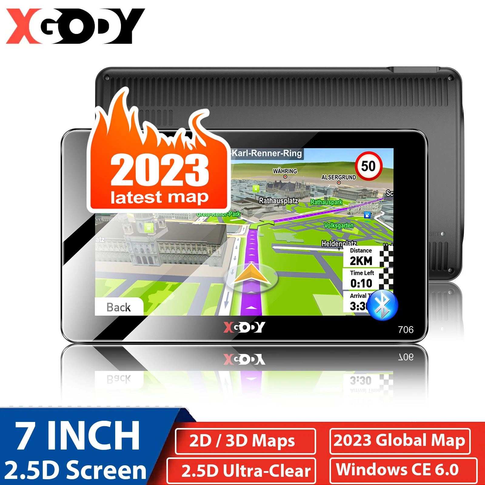 XGODY 7" GPS Navigator 2.5D Tempered Glass High-end Sreen GP