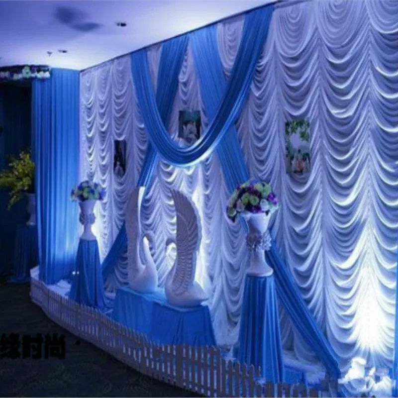 3 M * 6 M flusso acqua decorazione fase di nozze Wedding Scenografia con Beatiful Swag blu drappo di Nozze e tenda fornitura di nozze