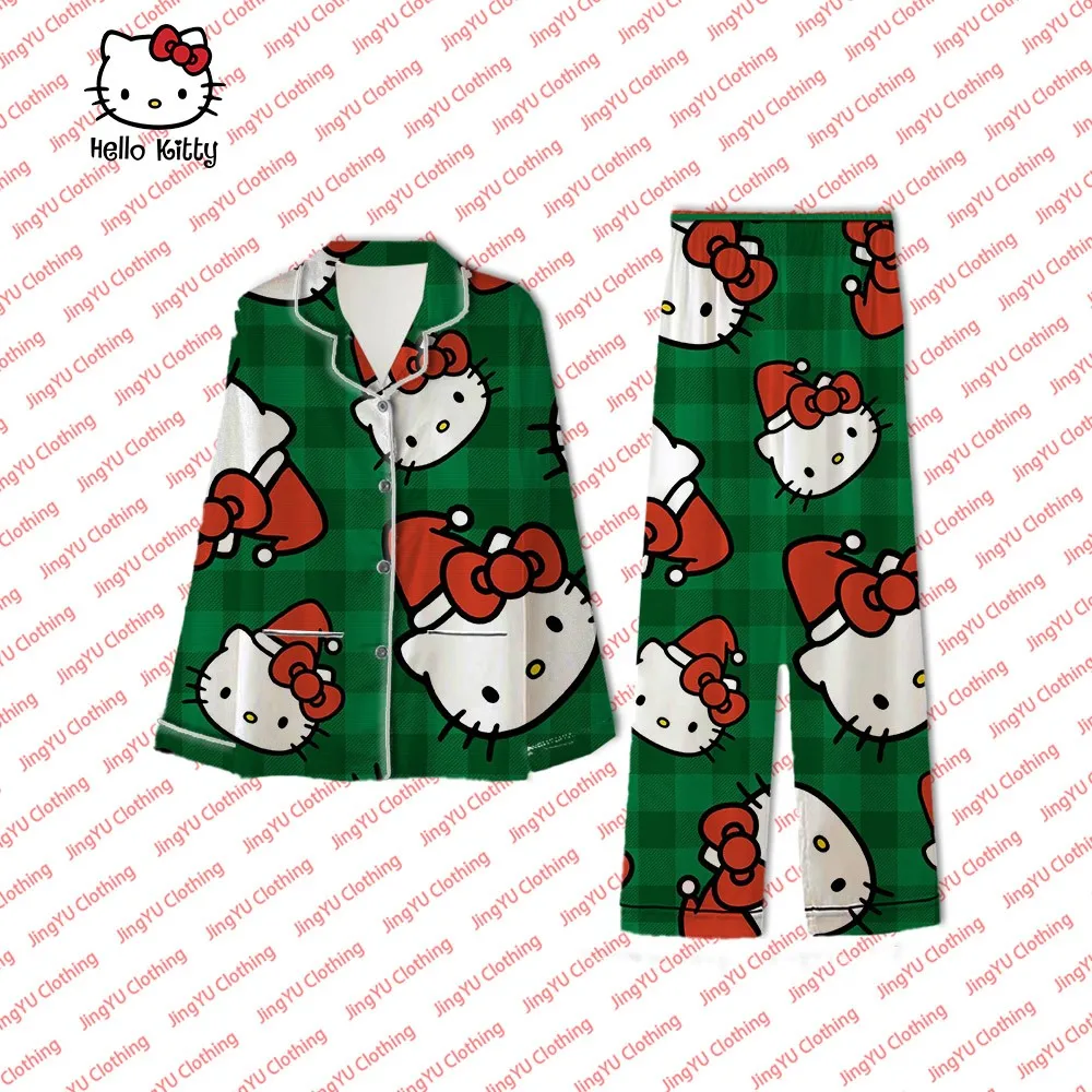 

Hello Kitty Pocket Shirt Cinnamon Dog Kuromi Summer Kawaii Clothes Long Sleeve Long Pants Home Clothes Women's Two Piece Set