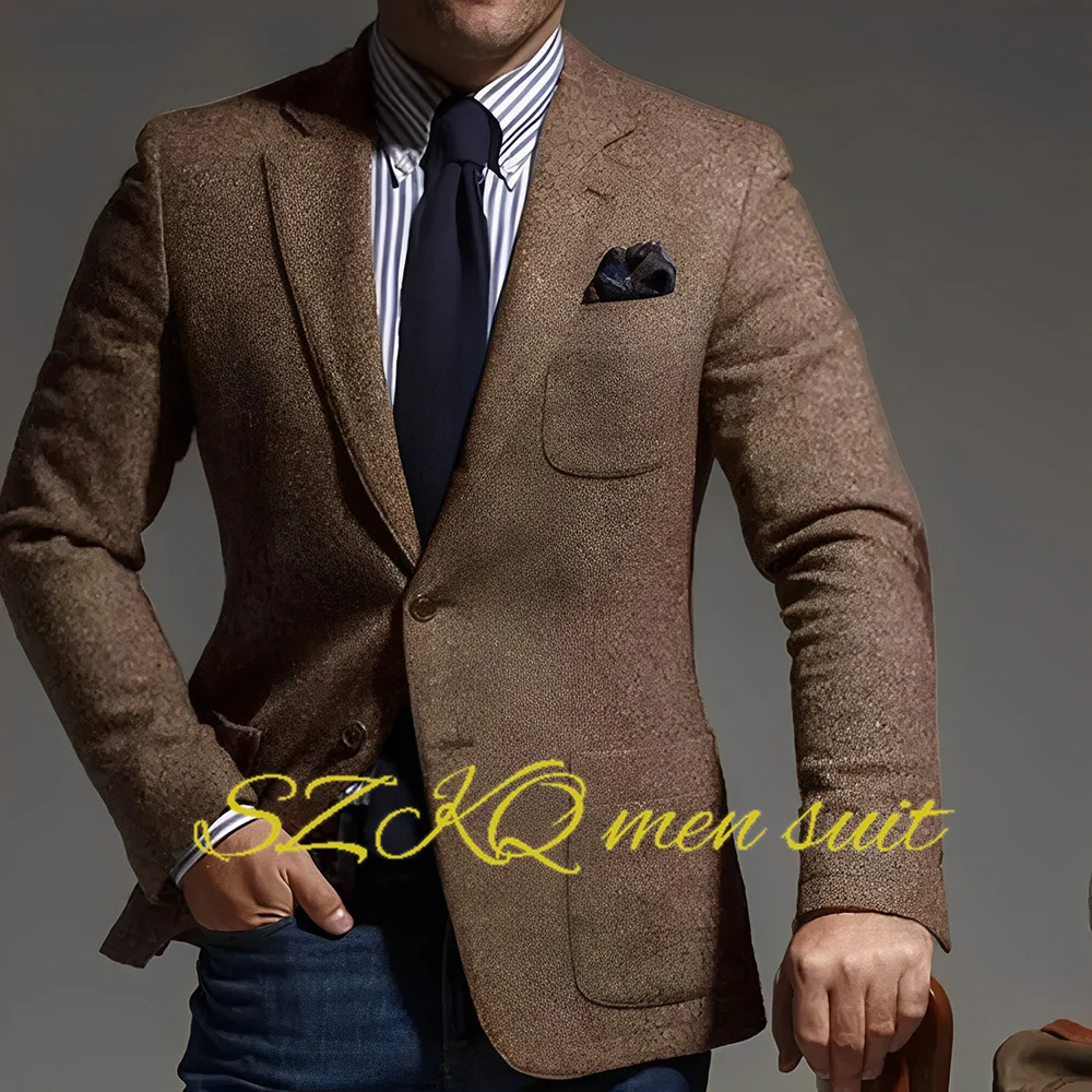 Мужской костюм винтажный пиджак в елочку 2 пуговицы повседневный мужской блейзер