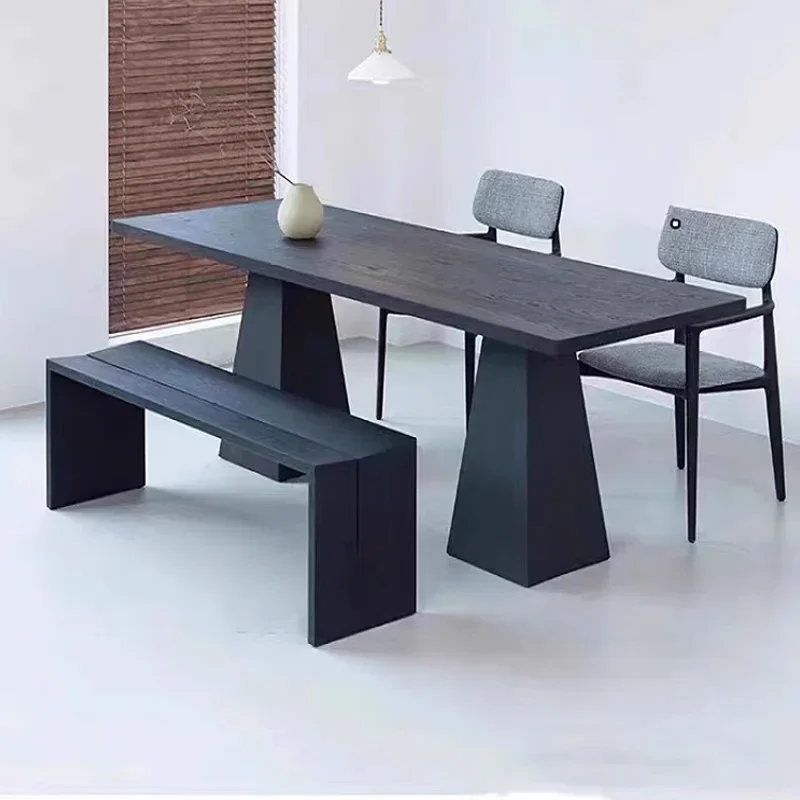 Черный обеденный стол из массива дерева новый классический многофункциональный