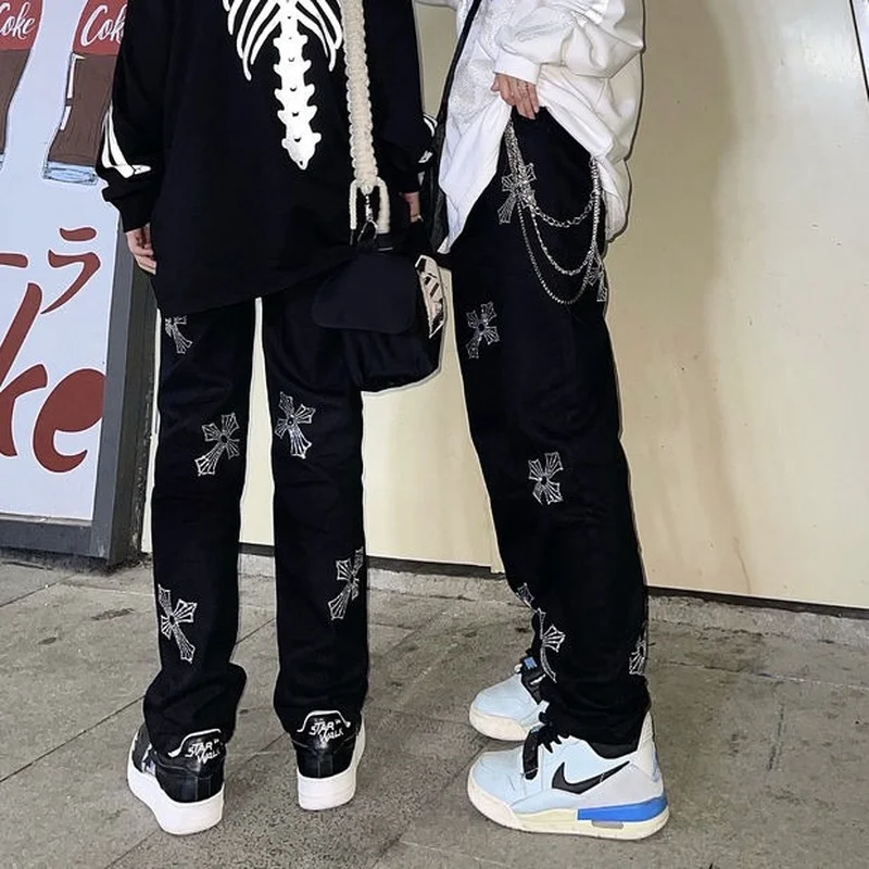 Женские черные брюки Goth Mall в стиле Харадзюку гранж эмо стразы джинсы-карго