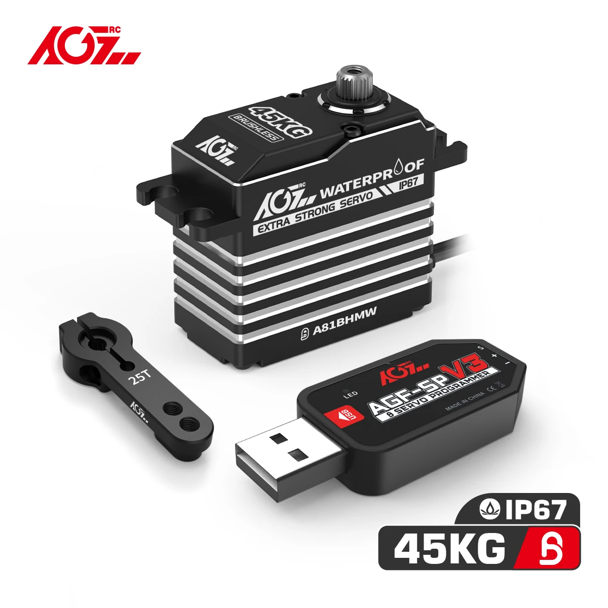 Высокоскоростной магнитный водонепроницаемый цифровой бесщеточный сервопривод AGFRC A81BHMW 45 кг Monster Torque 0,085 s для радиоуправляемых моделей автомобилей 1/8 1/10