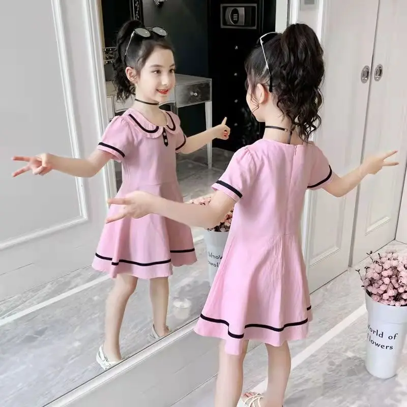 

Girls Dresses Summer 2022 New Foreign Gas College Wind Children Dress Big Children Girl Cotton Skirt