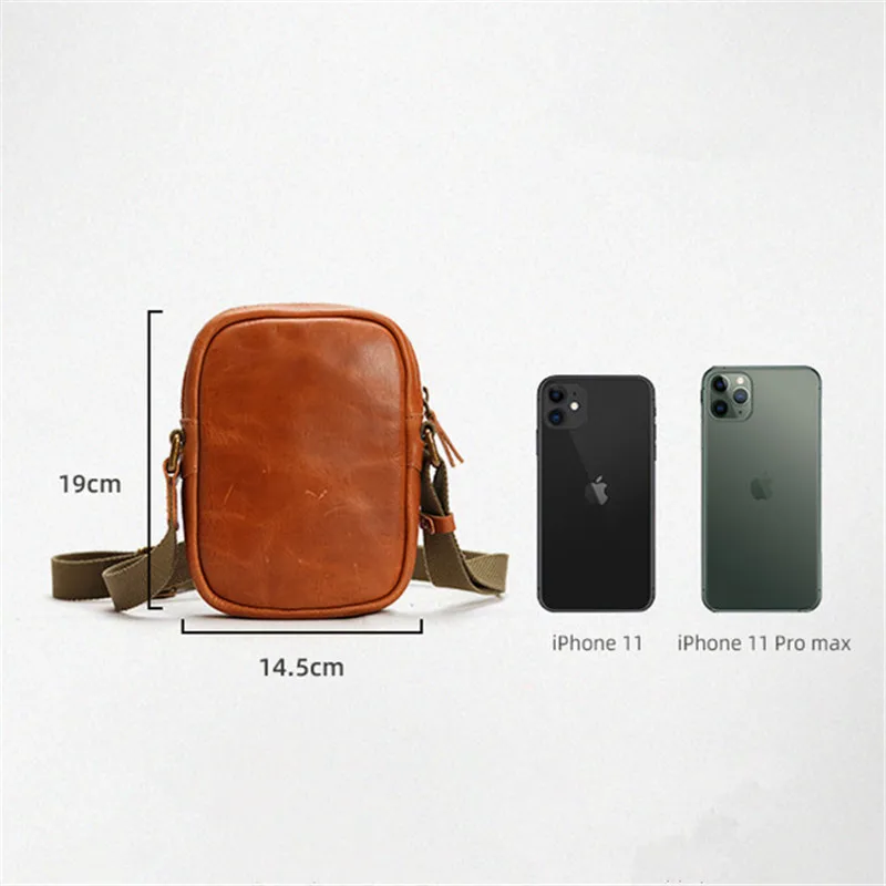 Simple casual natural genuine leather men's mini shoulder bag casual weekend retro cowhide daily light small phone messenger bag