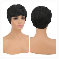suq womens short black wig synthetic natural hair party pixie cut straight natrual black heat resistant wigs for women