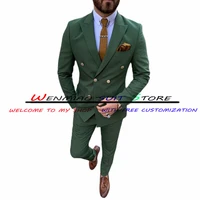 mens suit double breasted blazer 2 piece wedding groom tuxedo formal jacket set fitting homme complete outfit