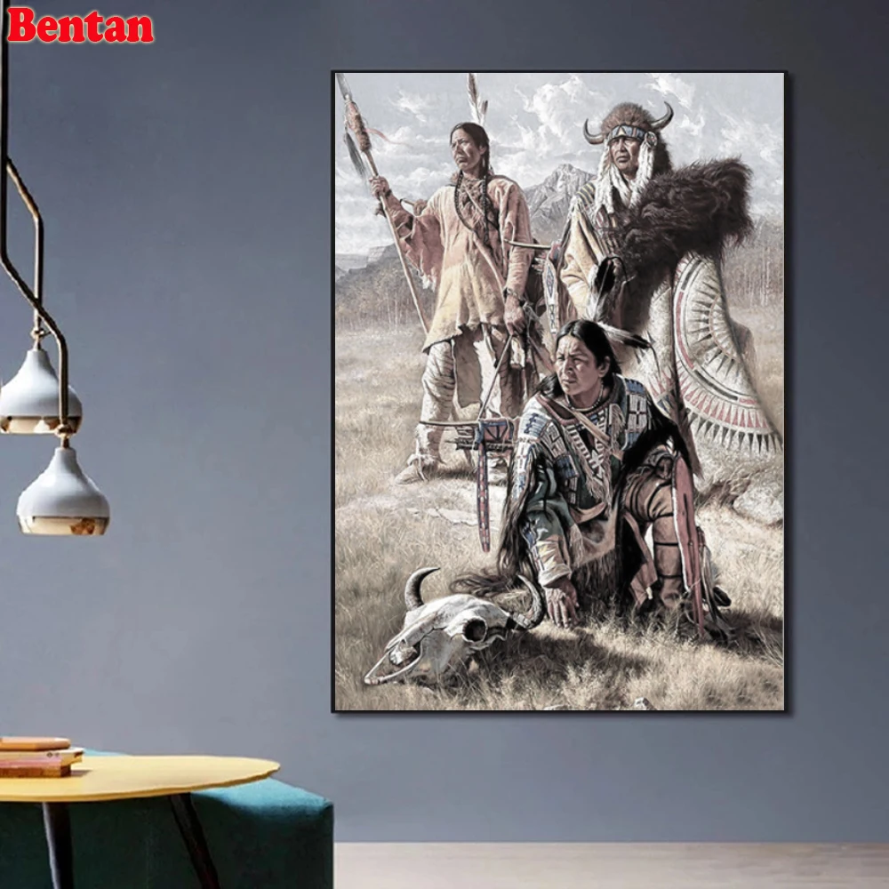 5D алмазная живопись индийская семья охотник Алмазная мозаика этнический воин