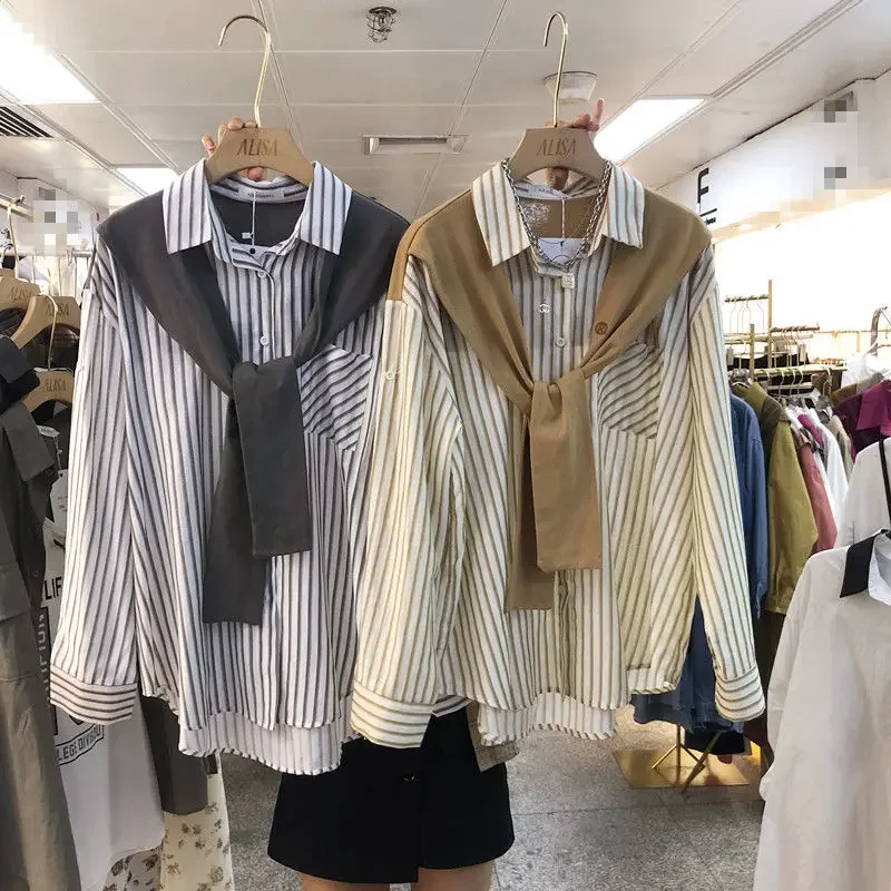 Блузка из двух частей с отложным воротником однобортная Свободная рубашка в