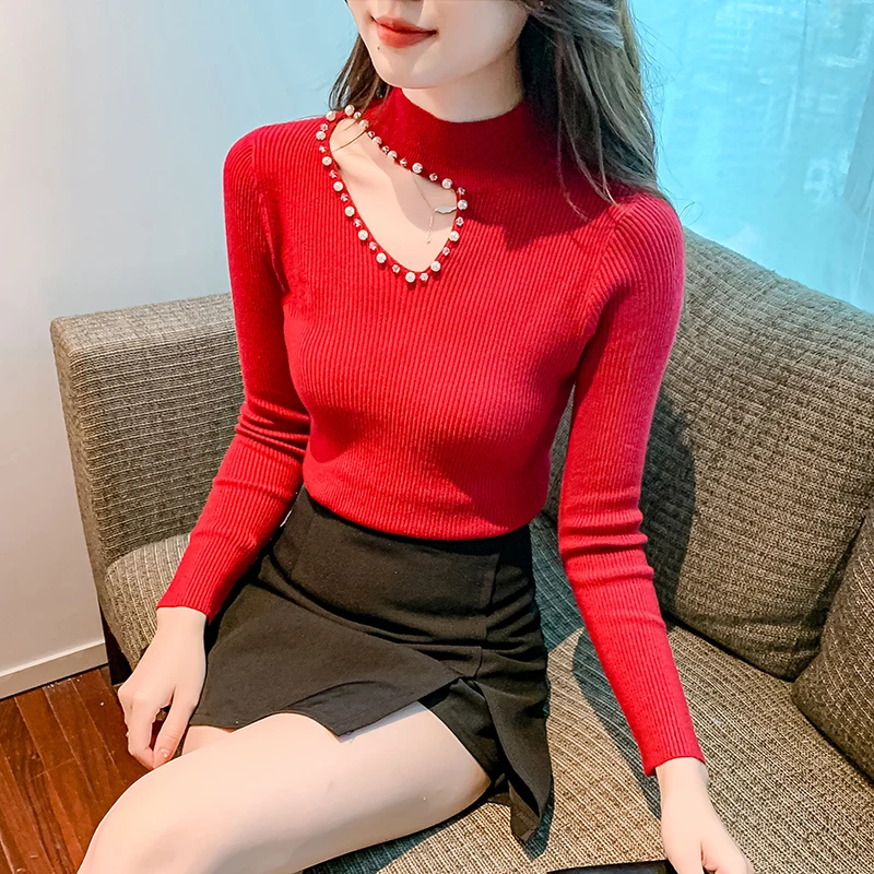 

Ladies Nail bead Pullover Sweater Women Clothing Girls Autumn Casual Nice Knitwear Female Woman OL Sweaters BPyN10727