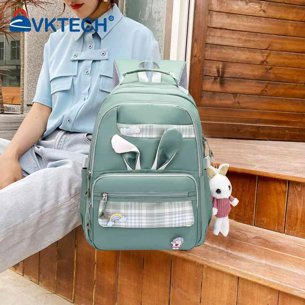 

Fashion School Backpack Girl Cute Rabbit Student Backpack Large Capacity Travel Book Backpack Nylon Back Pack for Outdoor Plaid