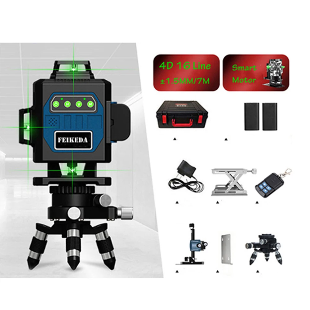 

2021 New Professional Quality Smart Motor leveling 16 Line 4D Laser Level Green Beam 360 Vertical And Horizontal Smart Control