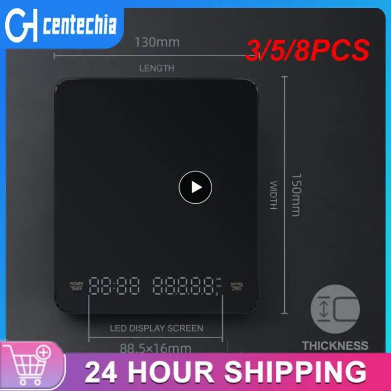 

3/5/8PCS 3kg / 0.1g New LED Screen Charging Coffee Scale Timing Hand Brewing Coffee Electronic Scale Household Kitchen
