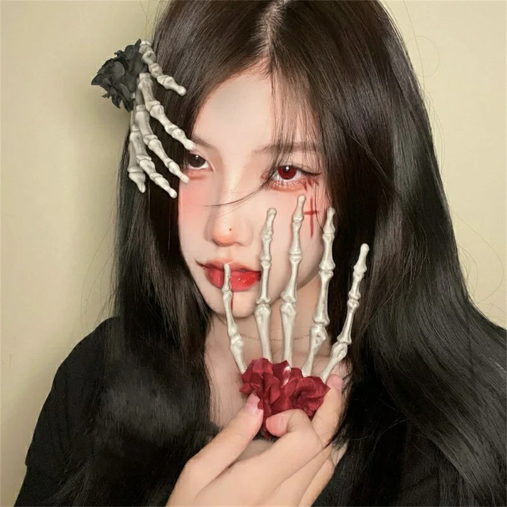

Заколка для волос Женская креативная с черепом и розой, зажим для волос с призраком и скелетом, аксессуар на Хэллоуин