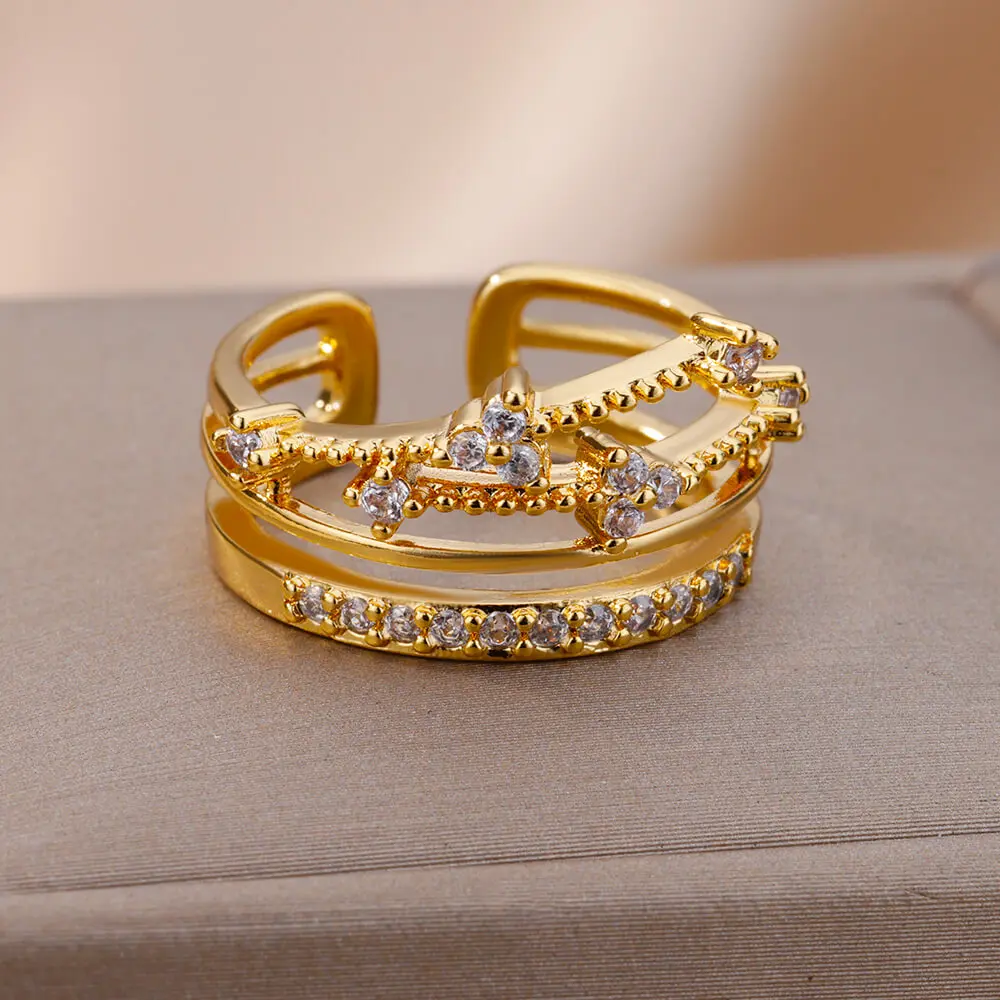 

Zircon Multi Layer Branch Adjustable Ring For Women Irregular FLower Open Rings Party Wedding Jewelry Daily Accessories Gift