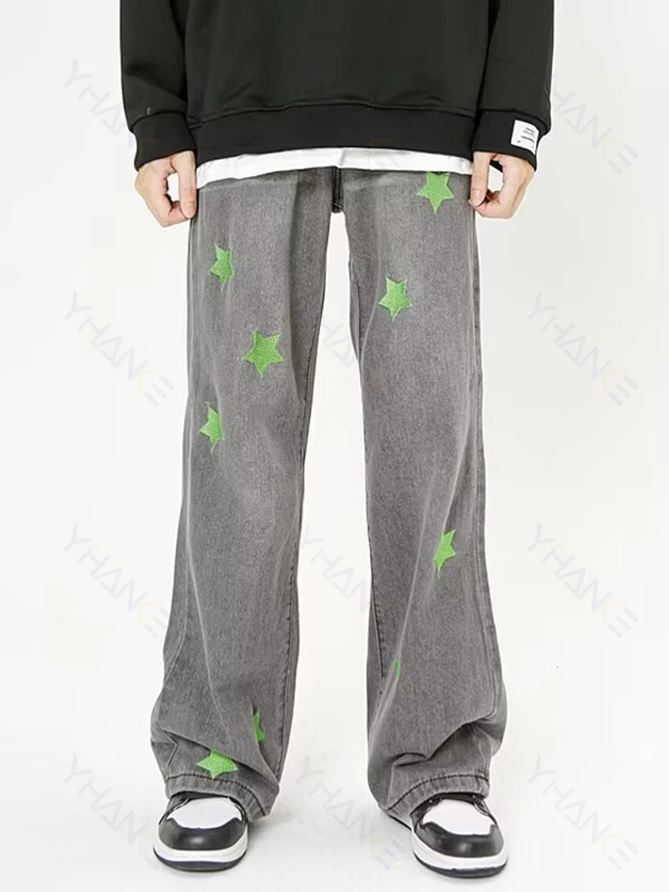 Embroidered Jeans Y2k Jeans Men's Graphics Stars Straight Pants Jeans Jeans Korean Loose Fashion Men's Street Clothing Denim