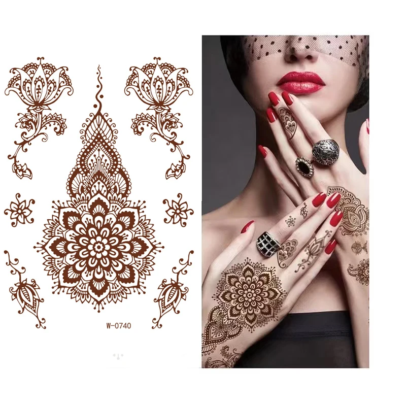 Водостойкая временная татуировка из коричневой хны наклейки на грудь кружево