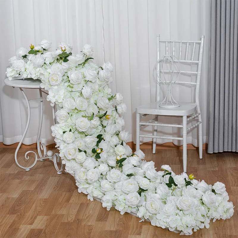 

2M Luxury White Rose Hydrangea Artificial Flower Row Runner Arch Road Cited Floral For Wedding Party DIY Decoration