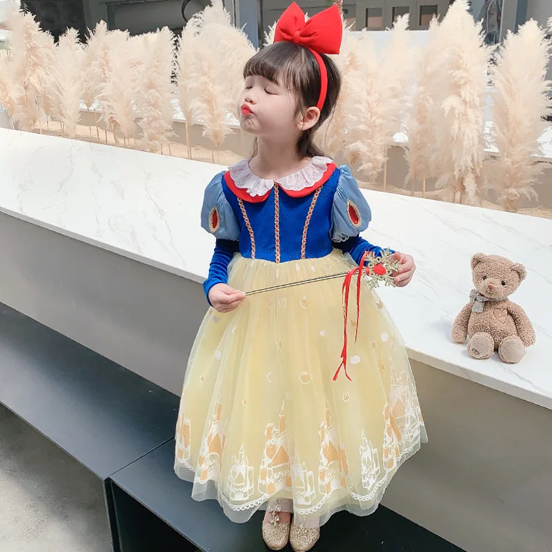 Disney Kids Girls Princess Costume Snow White Fall Sleeve Spring Cosplay Party Dress Children Party Clothes Fancy Teens Clothing