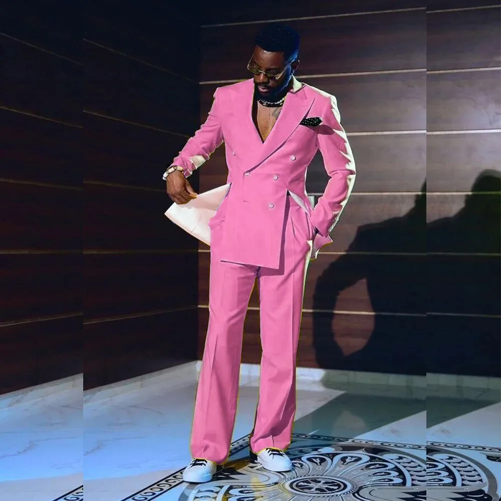 Мужской костюм из двух предметов элегантный двубортный пиджак с лацканами на