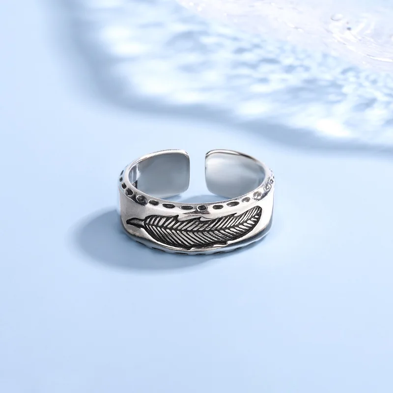 

925 Sterling Silver Feather Finger Rings For Women Luxury Jewelry Vintage Adjustable Anillos Wholesale Items With Free Shipping