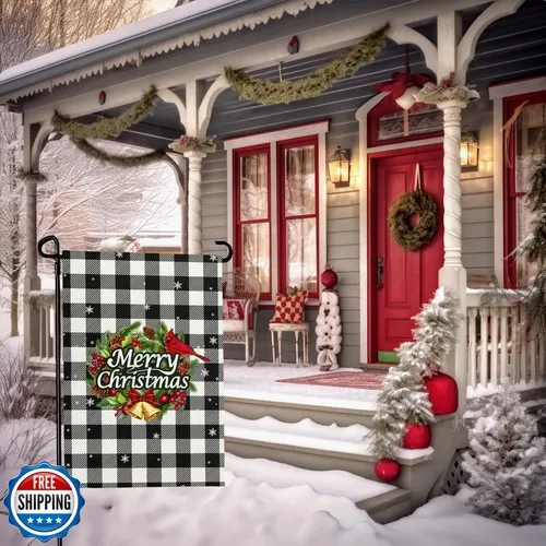 Флаг для сада Cryfox Xmas Garden Flag, 12x18 дюймов, черно-белый, в клетку «Буффало», маленькие флаги для JJE DDI GGX (art.: 3920dbc99e2e8) - 3920dbc99e2e8