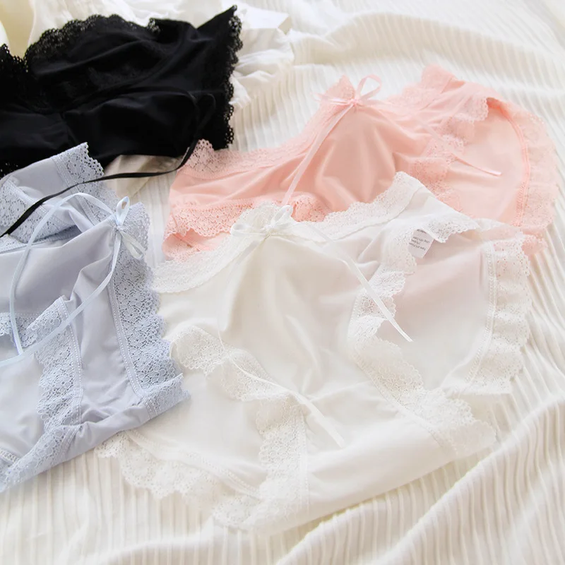 

M-XL Cotton Panties Women's Underwear Sexy Lace Underpants Plus Size Fashion Bow Briefs Mid Waist Seamless Pants Lingerie