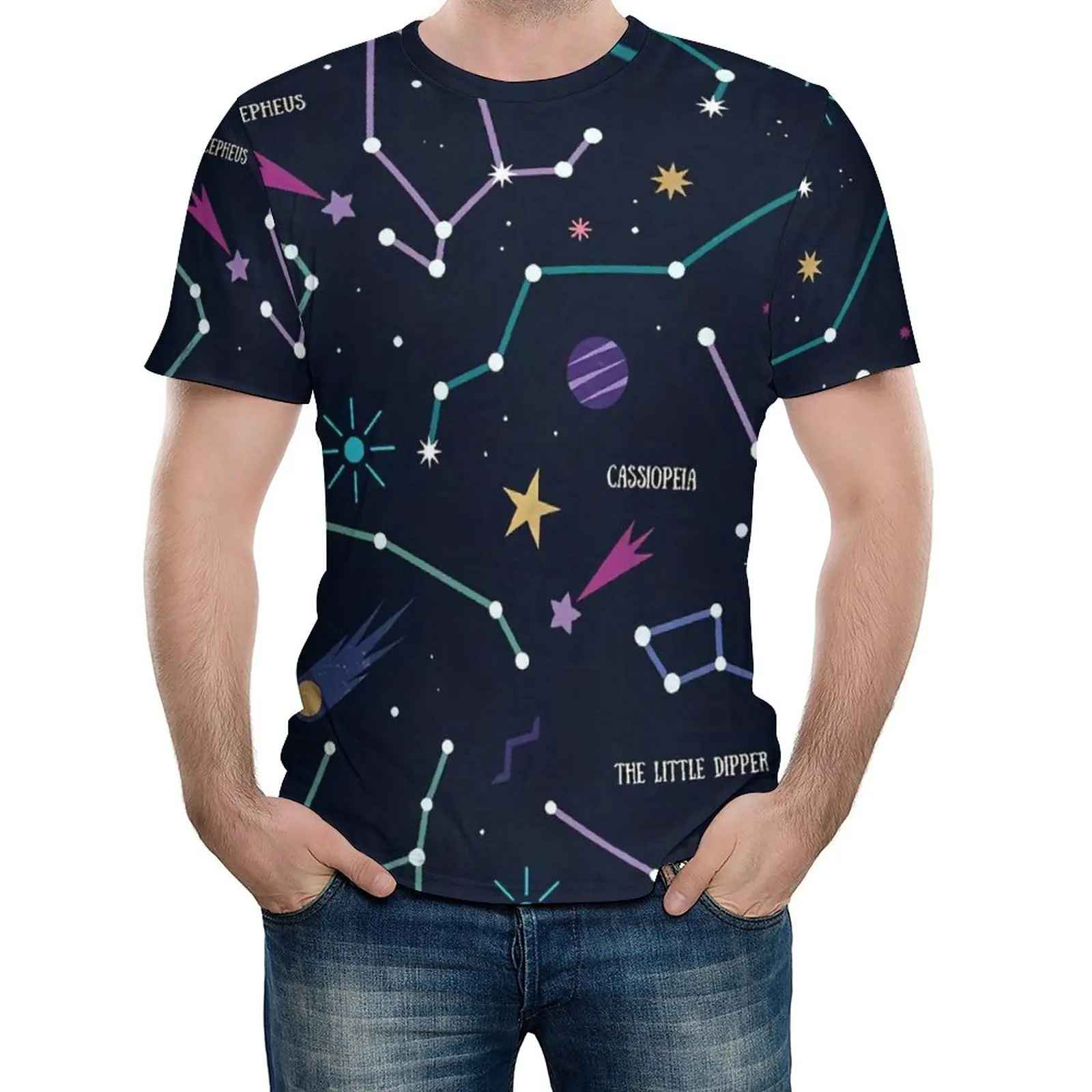 

The Galaxy Stars T-Shirt Constellations And Night Sky Hippie T-Shirts Short-Sleeve Design Tops Hot Beach Aesthetic Oversize Tees