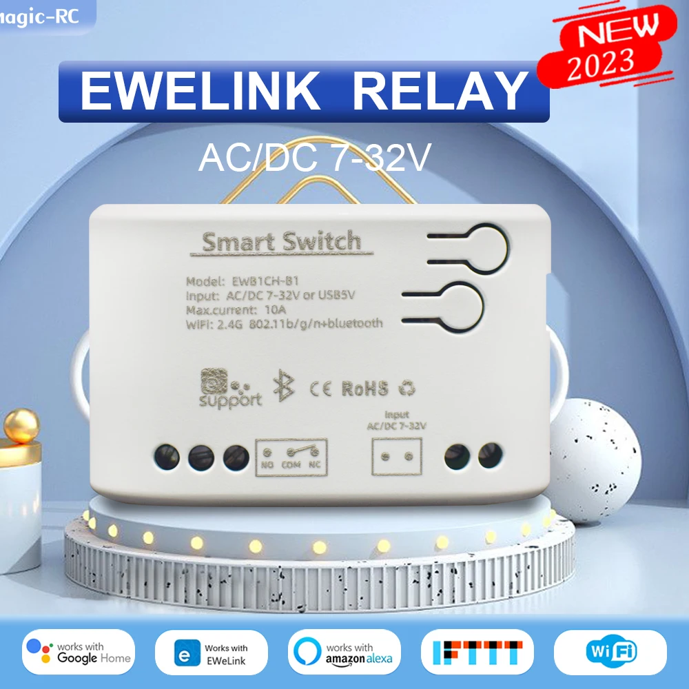 

eWelink Smart WiFi беспроводной переключатель AC / DC 7-32V 85-250V самоблокирующийся переключатель задержки синхронизации RF 2.4G для Google Alexa Home