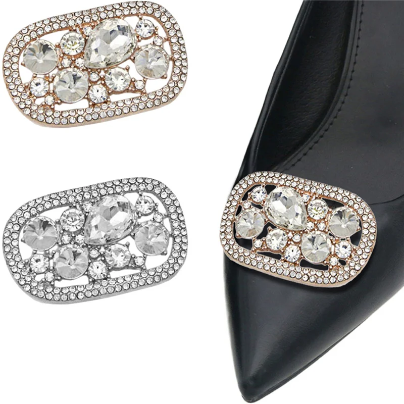 

Fashion Decorative Shoe Clips Oval Rhinestone Shoe Embellishment Detachable Pumps Shoe Accessories for Wedding Party Decor 2 Pcs