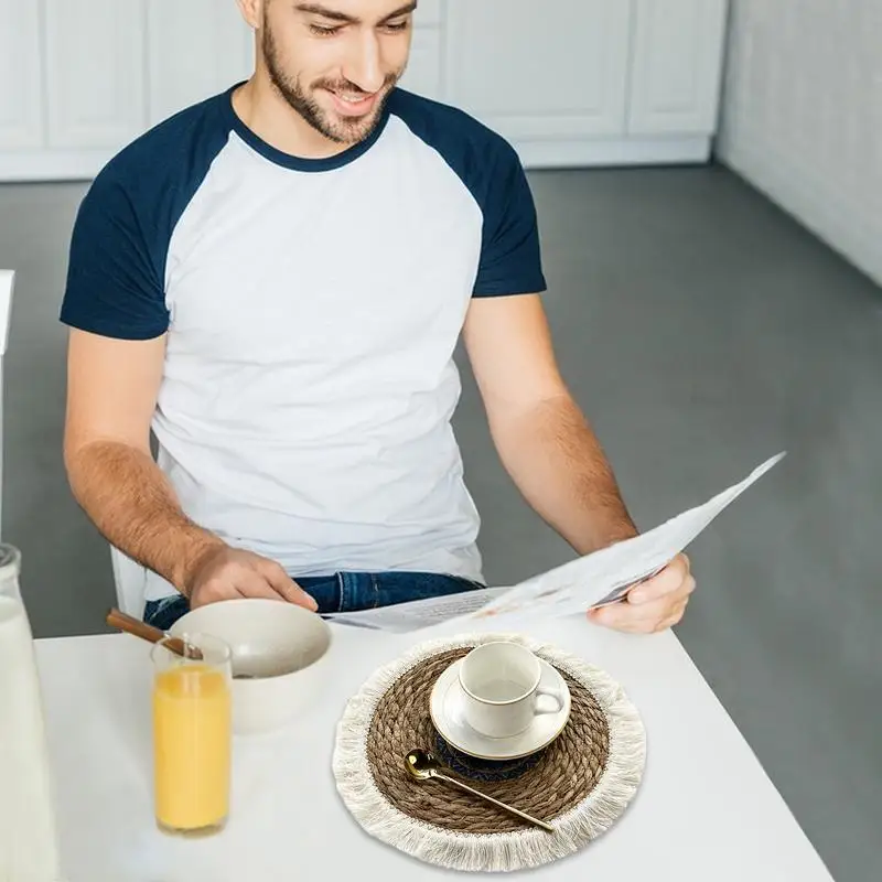 Коврики в стиле бохо элегантные круглые тканые салфетки подставки для