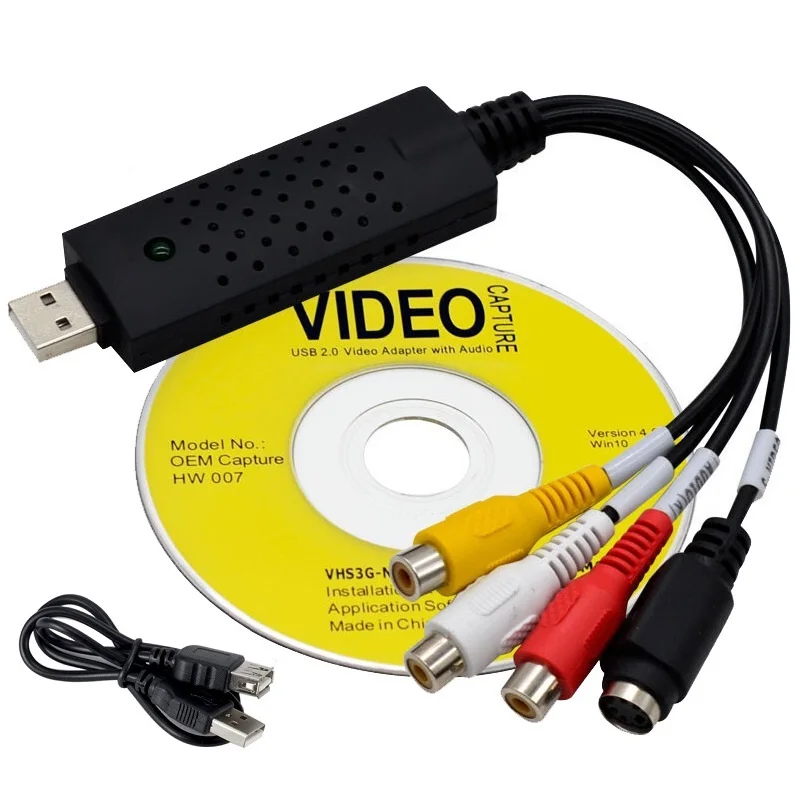 USB 2.0 Capture Digital Video Converter 4 Channel Audio Easycap Card Box VHS VCR TV to DVD Recorder Support For IOS Windows PC