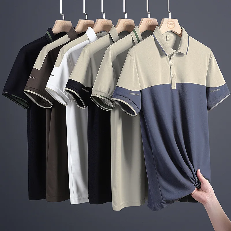 

New Polo Collar High Quality Ice Silk Thin Half Sleeve Polo T-shirt Fashion Luxury Business Casual Top Men's Short Sleeve T-shir