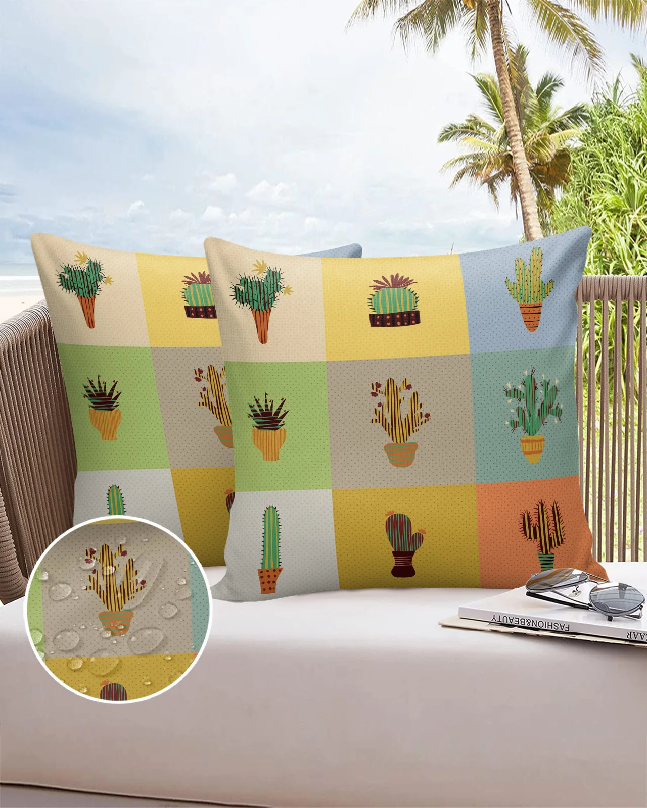 

Cactus Wave Dot Border 2/4 Pcs Pillow Cushion Cover Waterproof 40 X 40 Pillowcase 60 X 60 Cotton Linen Printed Pillow Cases