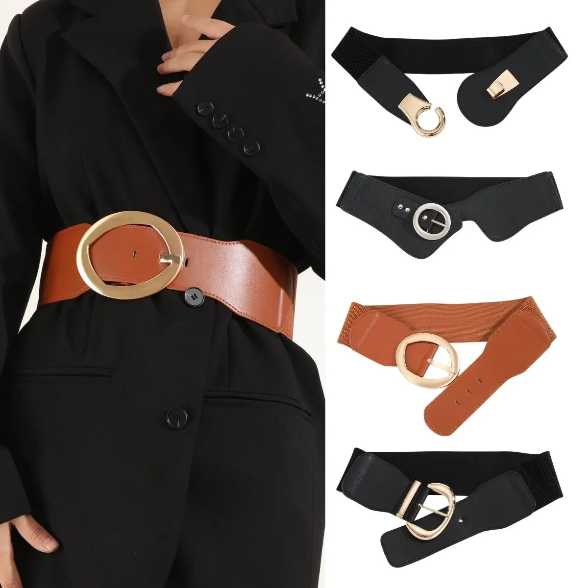 Fashion Women Corset Belts For Coat Dress Plus Size Wide Cummerbund Elastic Waist Belt Pu Leather Waistbands Designer Waistband
