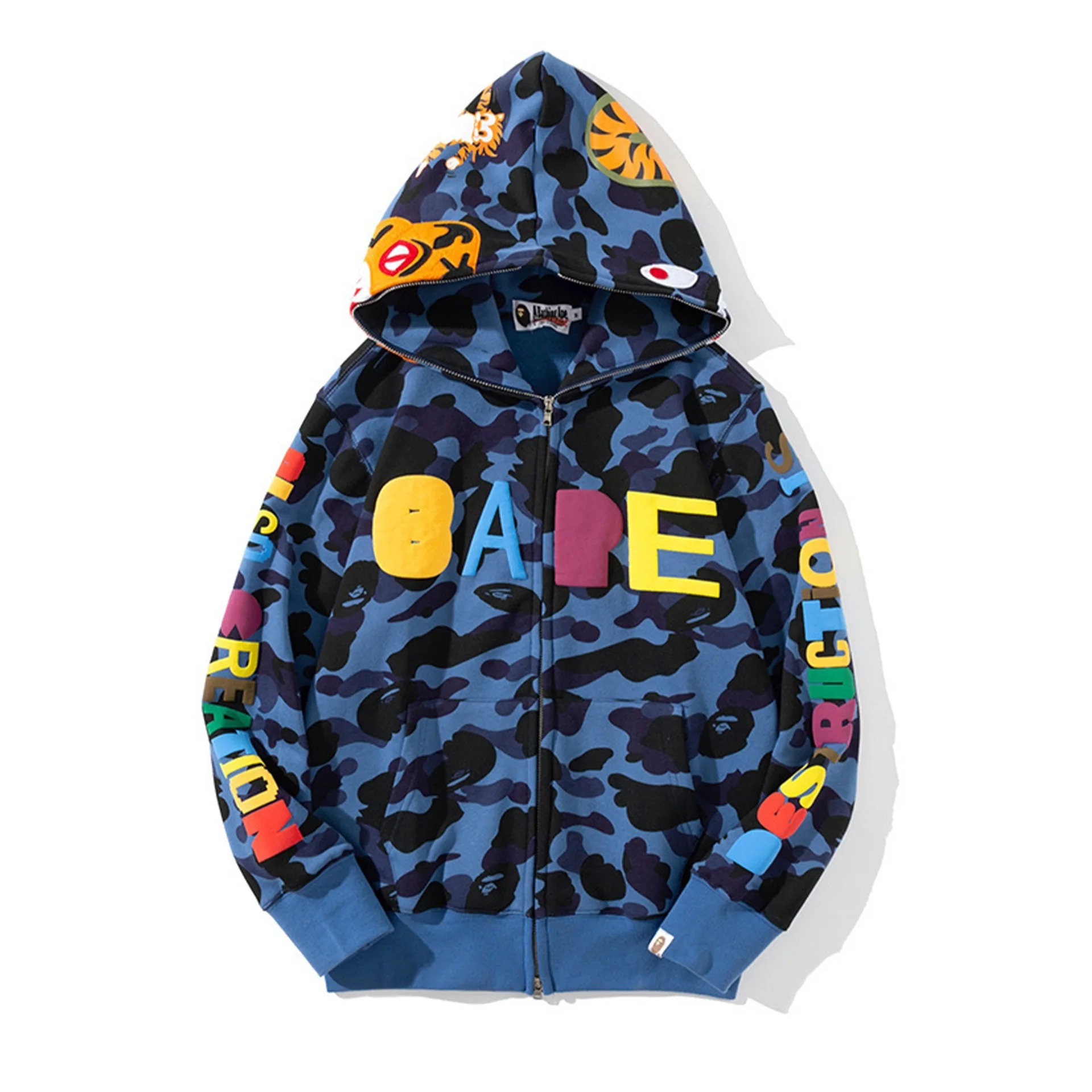 

BAPE Акула голова 3D цифровой печати вышивка парный кардиган с капюшоном свитер куртка cos. Толстовка