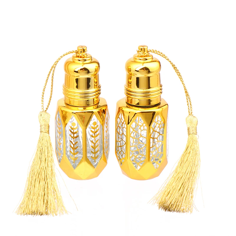Glass Roll On Bottle Mini Essential Oil Container Portable Perfume Vintage Bronzing Gold Empty Refillable Vials With Whea