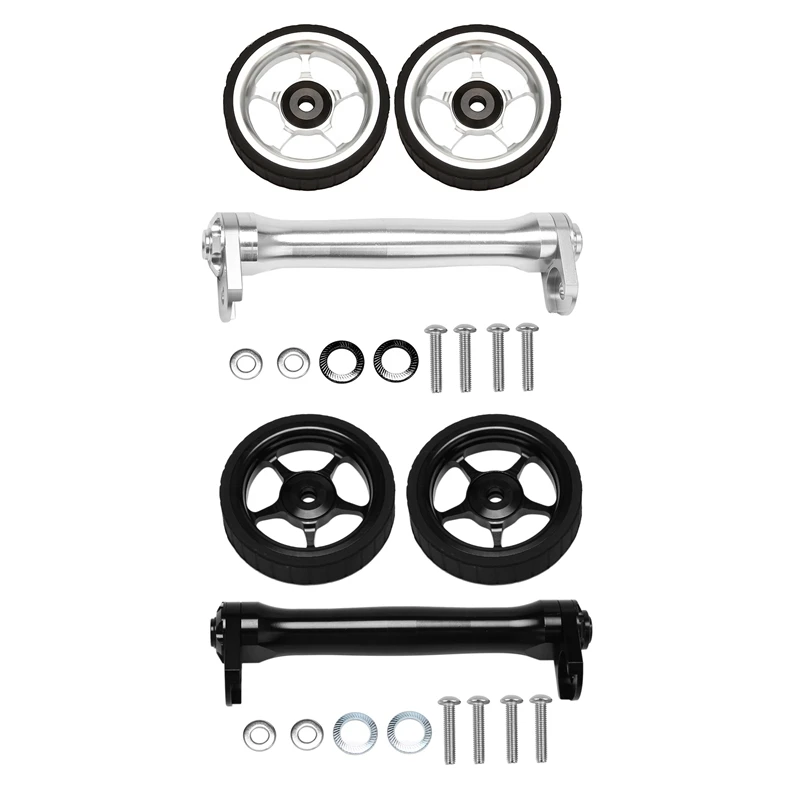 

2Set Folding Bike Widen Wheel & Telescopic Rod Extension Bar For Brompton Rear Cargo Rack Telescopic Rod,Black & Silver