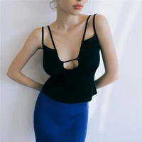black sexy women summer tank tops solid color hollow out shoulder v neck sleeveless backless y2k top crop tops ins style 2022