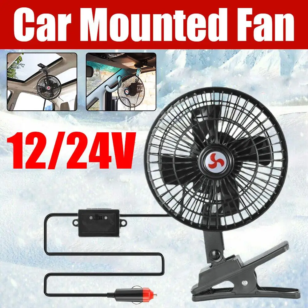 

12/24V Portable Car Electric Fan Adjustable 2 Speed Oscillating Cooling Fans With Clip Low Noise For Home Travel Truck Off Q6E3