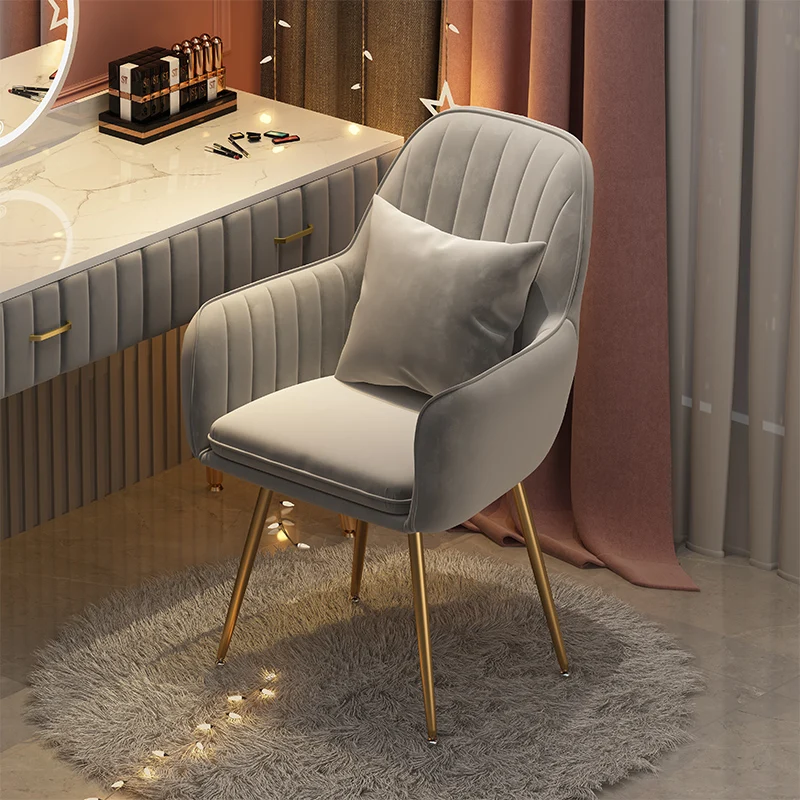 

Designer Comfortable Dining Chairs Grey Gold Legs Luxury Makeup Chairs Armrest Banquet Dine Fauteuil Salon Interior Decorations