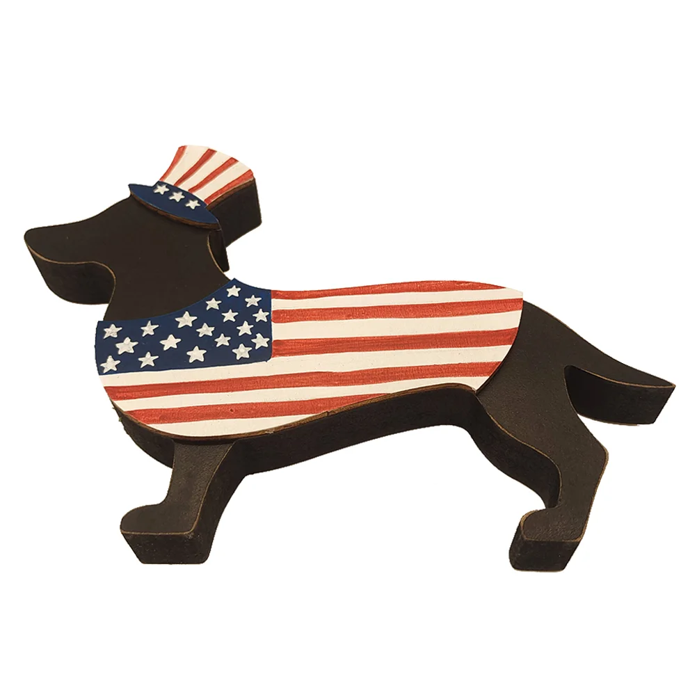 

Independence Day Dog Decoration Wooden Dog Statue Festival Desktop Adornment