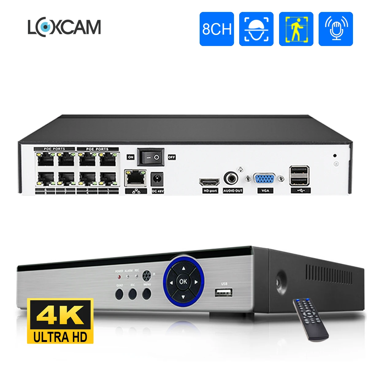 

Сетевой видеорегистратор H.265 + 8CH 4K POE 8MP AI сетевой видеорегистратор для безопасности видеонаблюдения IP-камера p2p NVR HDMI
