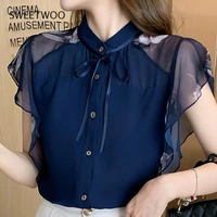 summer women chiffon blouse shirt women tops short sleeve blouse women blusas mujer de moda 2022 blouses femme top shirts f123